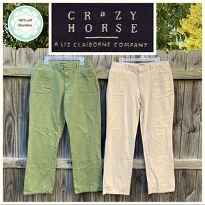 👛 2 pair Liz Claiborne/Crazy Horse khakis,14,🫒& tan